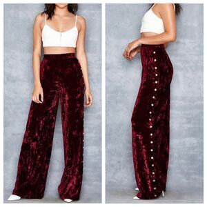 MISTRESS ROCKS Valiant Burgundy Crushed Velvet Side Snap Pants Small